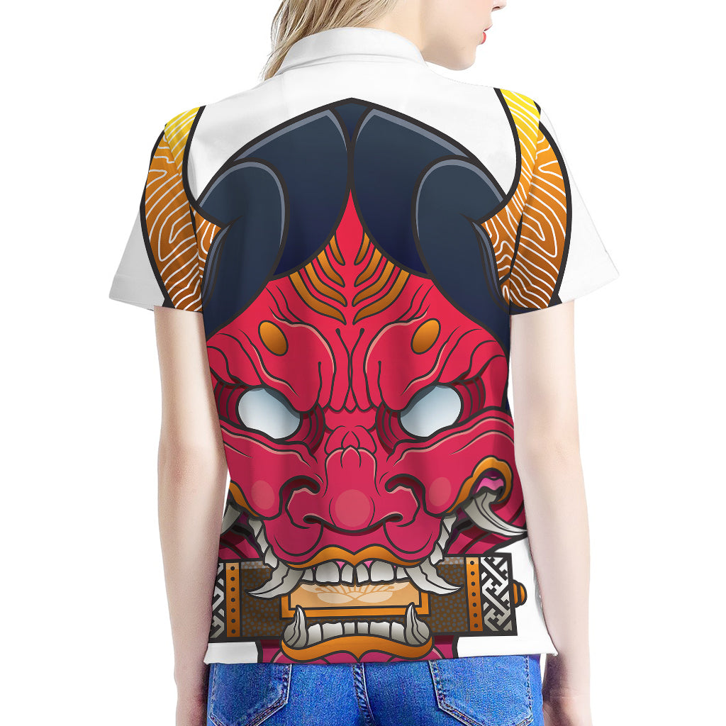 Japanese Demon Mask Print Women's Polo Shirt