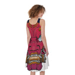 Japanese Demon Mask Print Women's Sleeveless Dress
