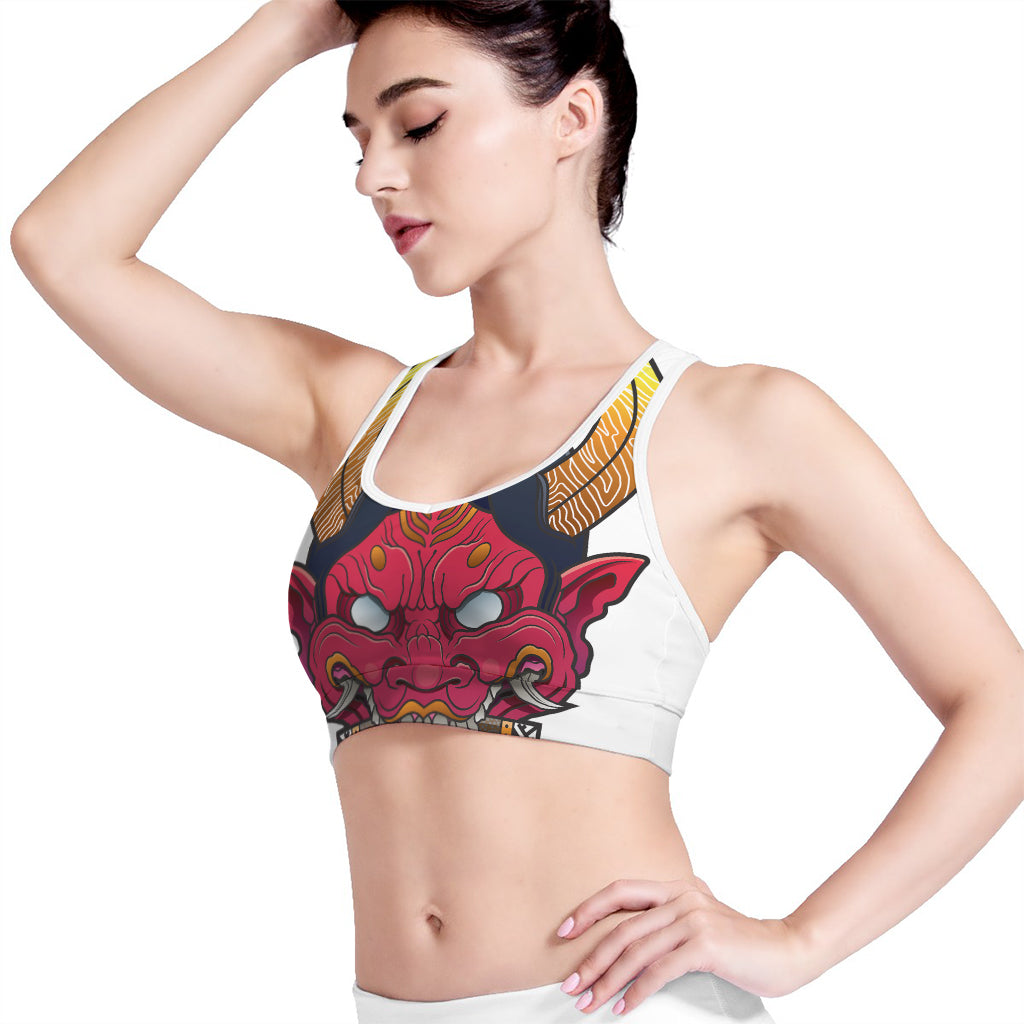 Japanese Demon Mask Print Women's Sports Bra