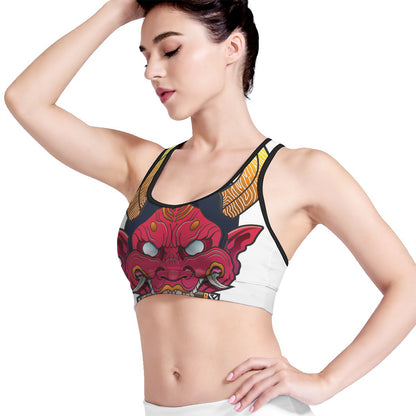 Japanese Demon Mask Print Women's Sports Bra