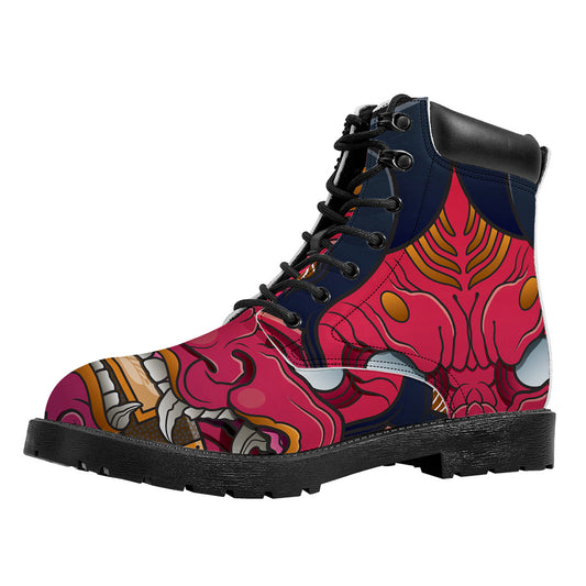 Japanese Demon Mask Print Work Boots