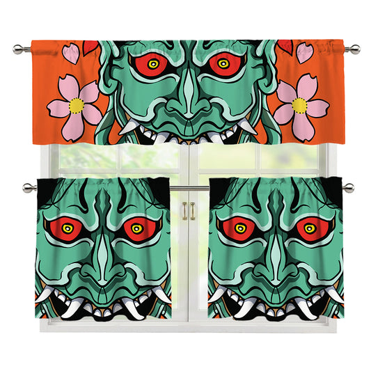 Japanese Demon Print 3 Piece Kitchen Curtains