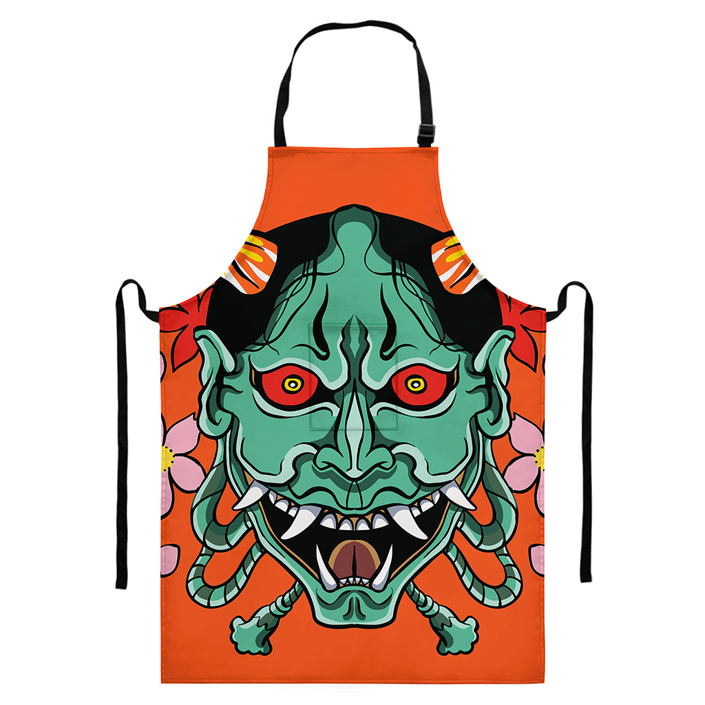 Japanese Demon Print Bib Apron With Pocket