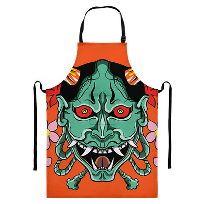 Japanese Demon Print Bib Apron With Pocket