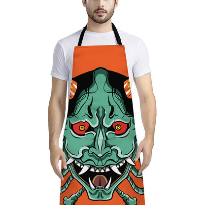 Japanese Demon Print Bib Apron With Pocket