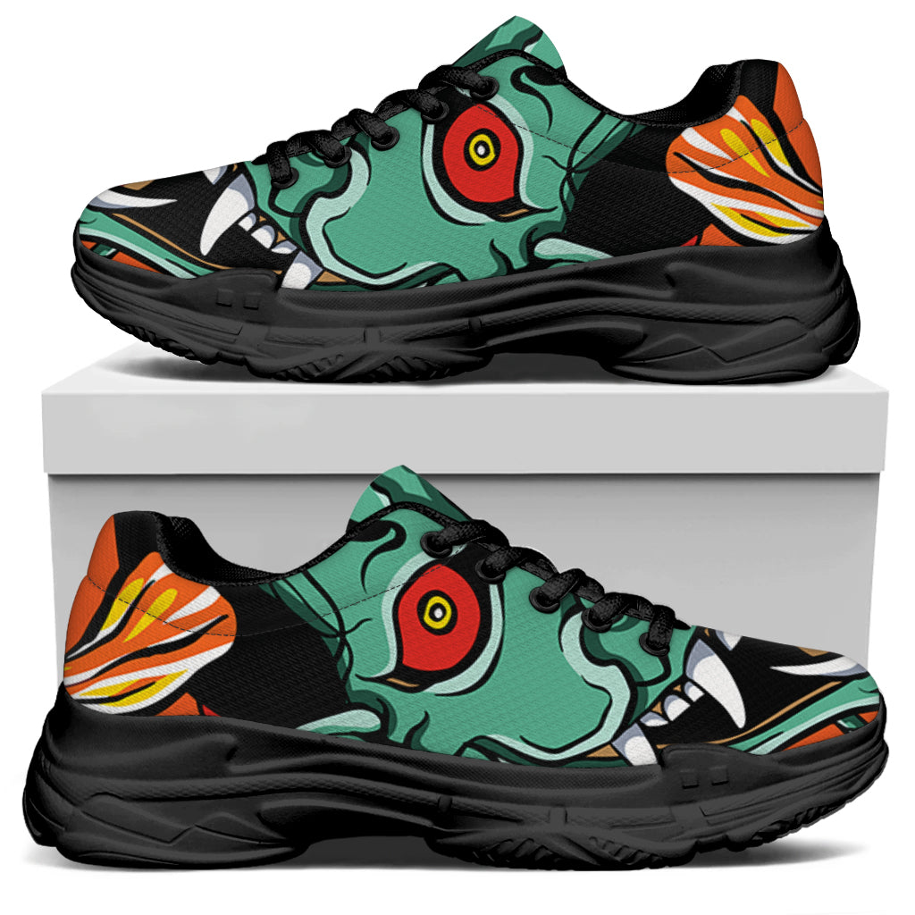 Japanese Demon Print Black Chunky Shoes