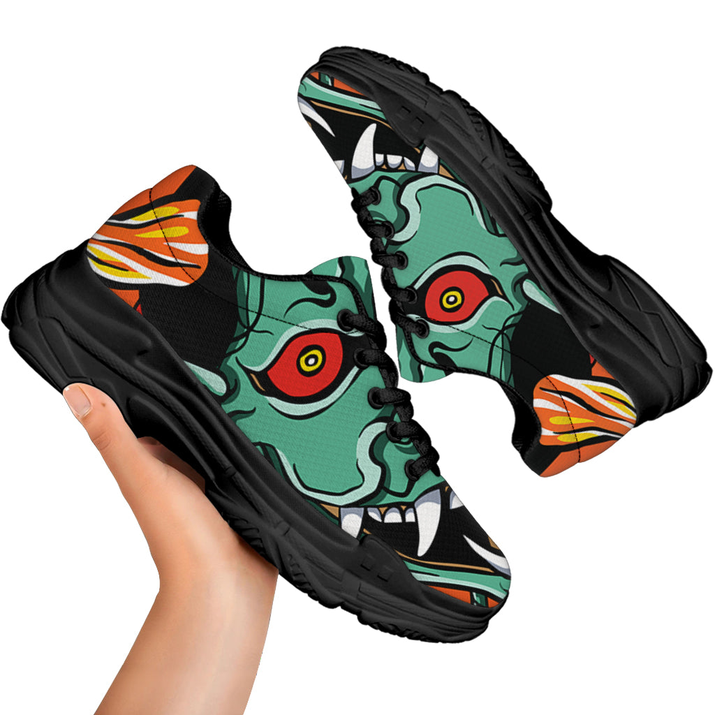 Japanese Demon Print Black Chunky Shoes