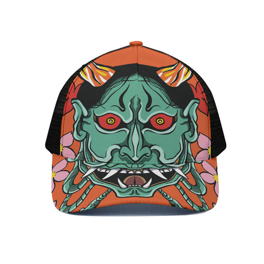 Japanese Demon Print Black Mesh Trucker Cap