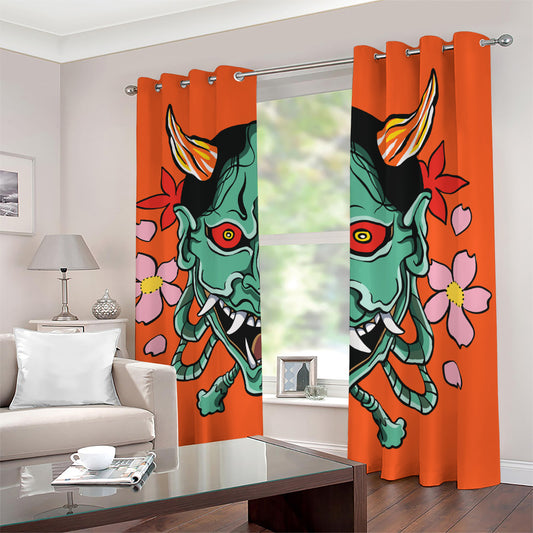 Japanese Demon Print Blackout Grommet Curtains