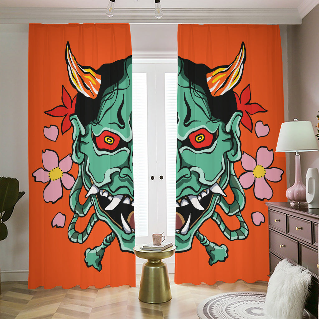 Japanese Demon Print Blackout Pencil Pleat Curtains