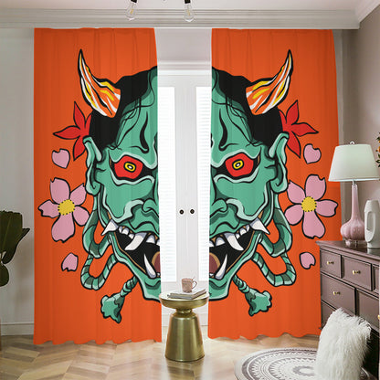 Japanese Demon Print Blackout Pencil Pleat Curtains