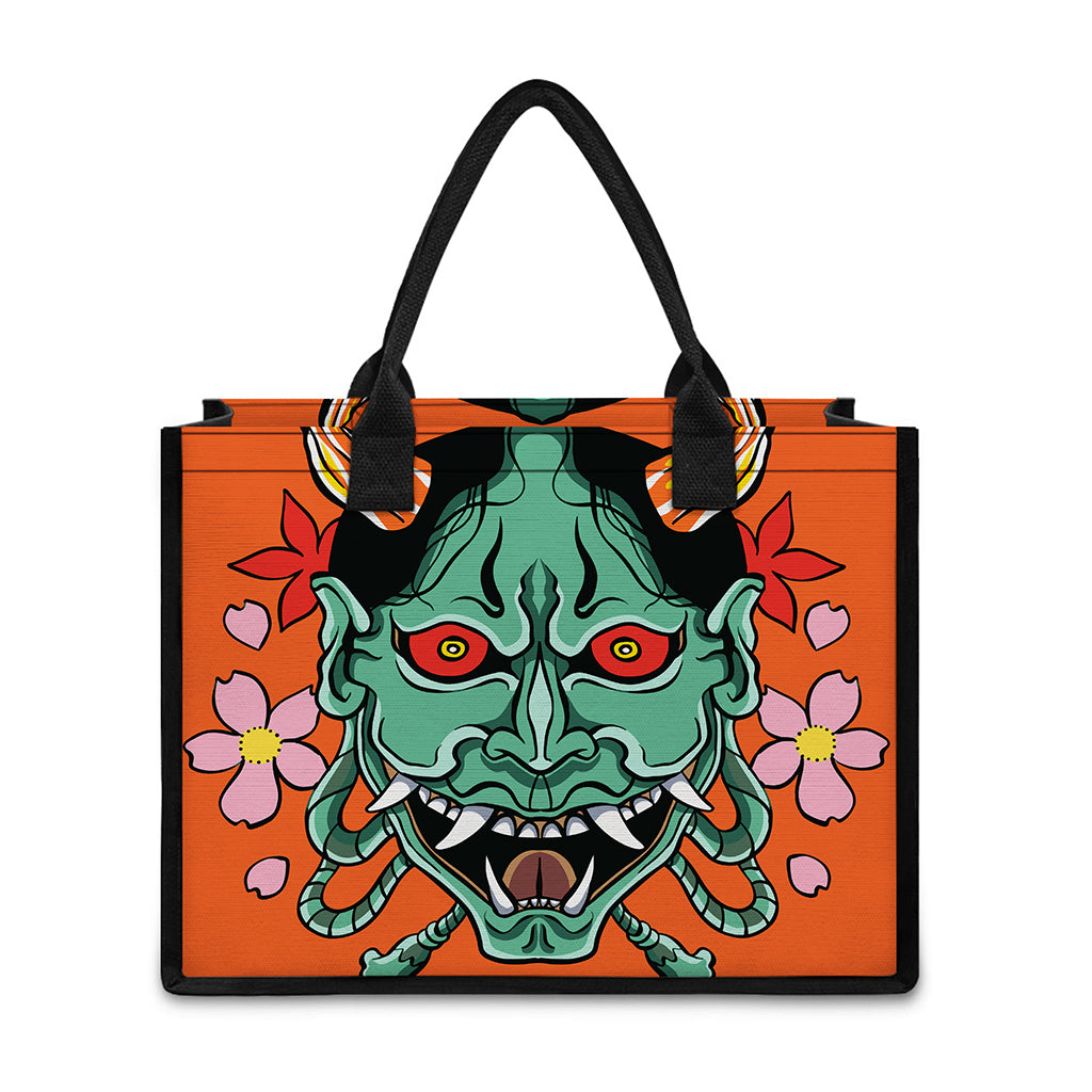 Japanese Demon Print Canvas Tote Bag