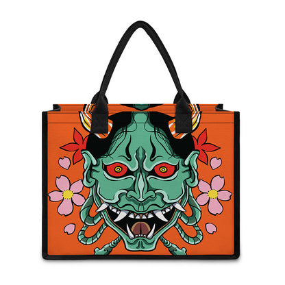 Japanese Demon Print Canvas Tote Bag