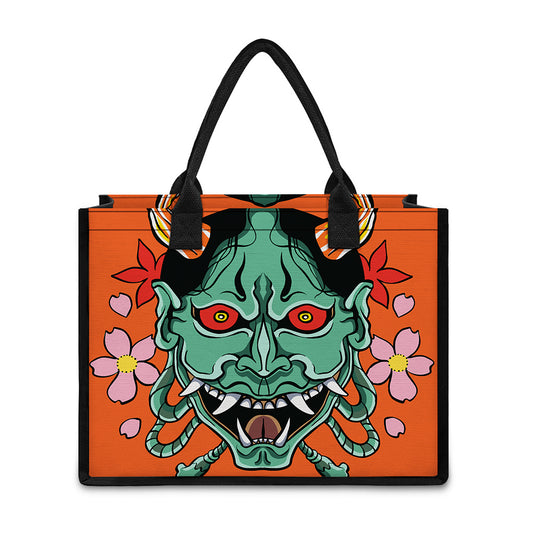 Japanese Demon Print Canvas Tote Bag