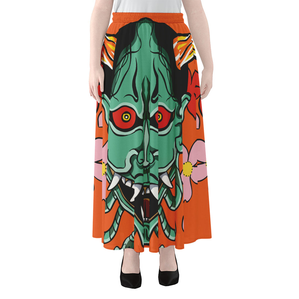 Japanese Demon Print Chiffon Maxi Skirt