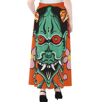 Japanese Demon Print Chiffon Maxi Skirt