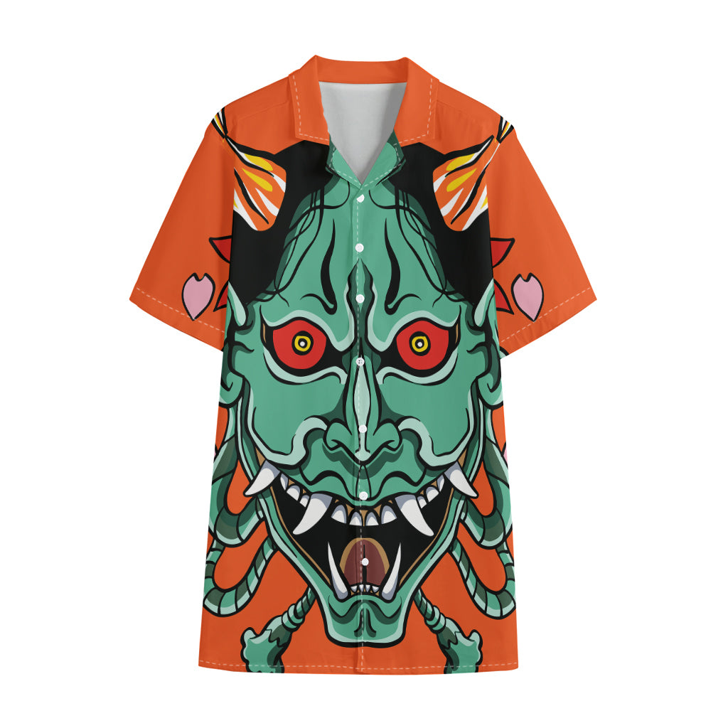 Japanese Demon Print Cotton Hawaiian Shirt