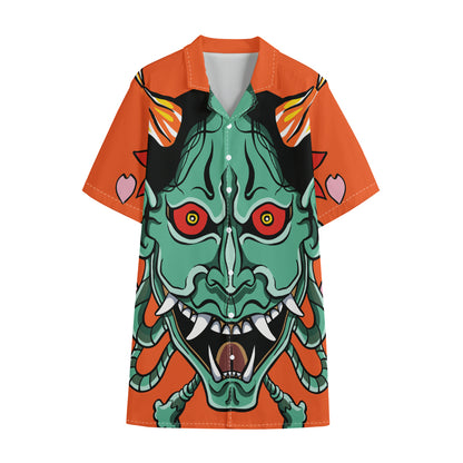 Japanese Demon Print Cotton Hawaiian Shirt
