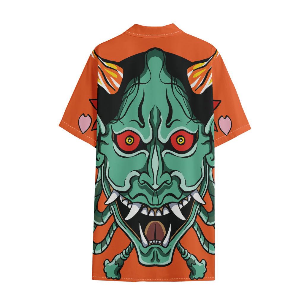 Japanese Demon Print Cotton Hawaiian Shirt
