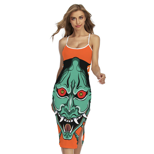 Japanese Demon Print Cross Back Cami Dress