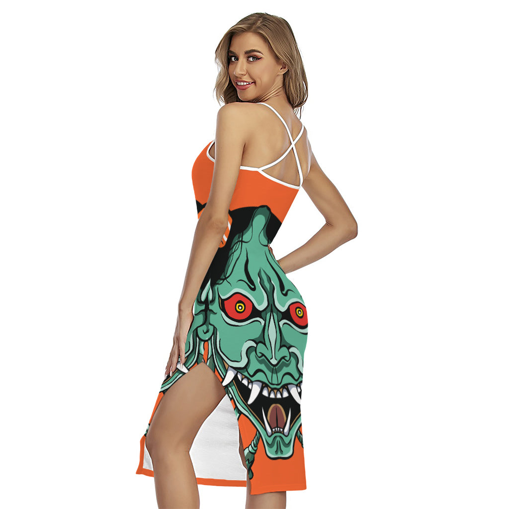 Japanese Demon Print Cross Back Cami Dress