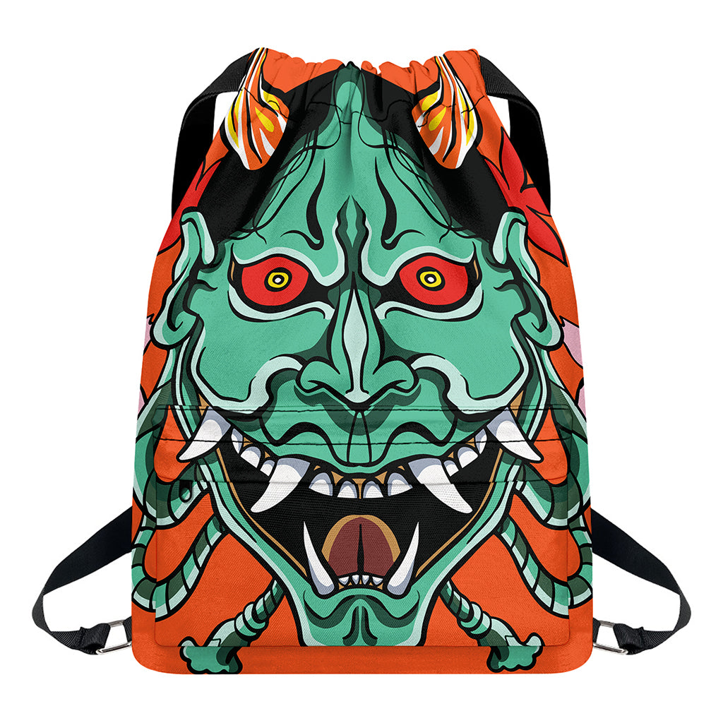 Japanese Demon Print Drawstring Backpack