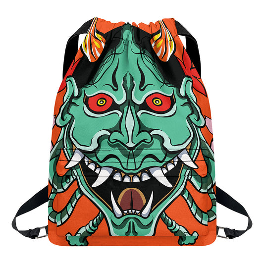 Japanese Demon Print Drawstring Backpack