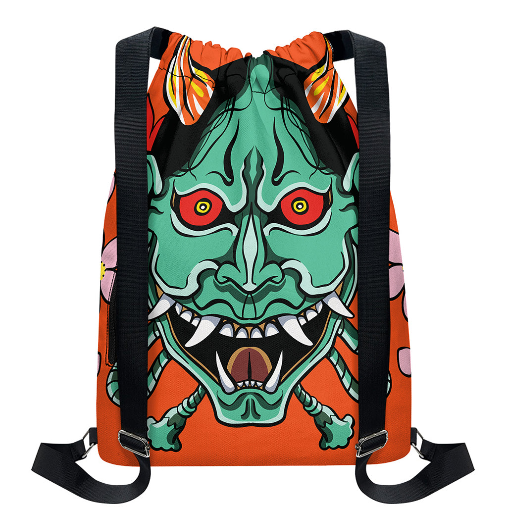 Japanese Demon Print Drawstring Backpack