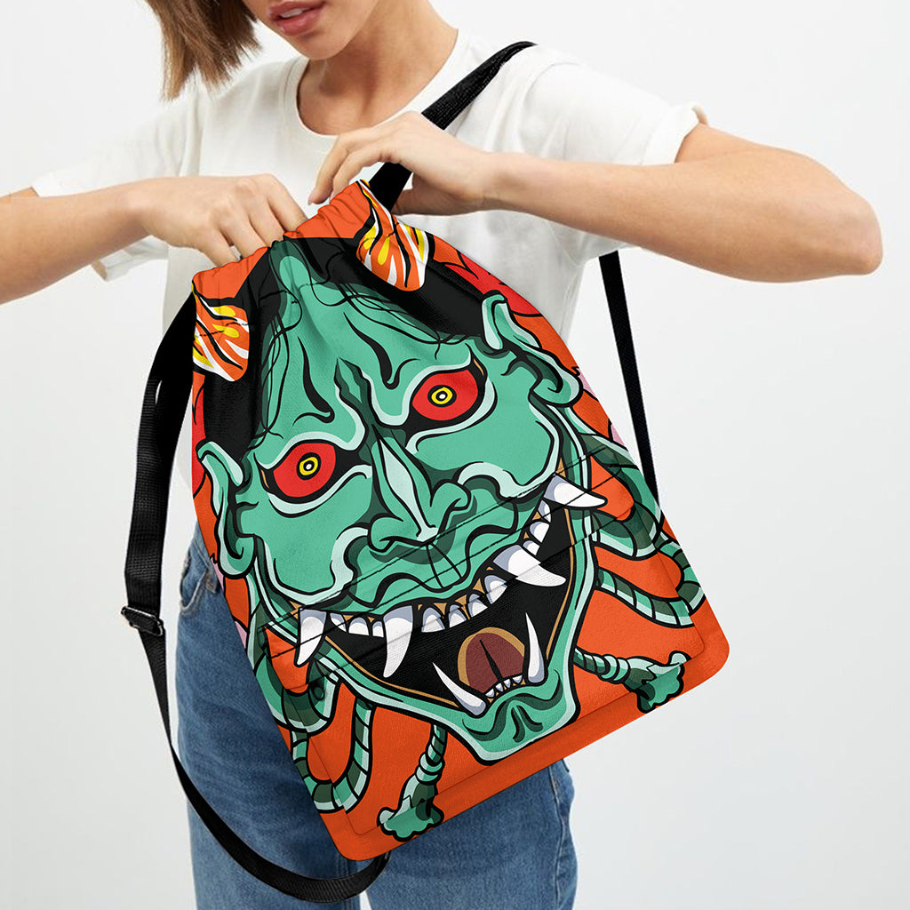 Japanese Demon Print Drawstring Backpack