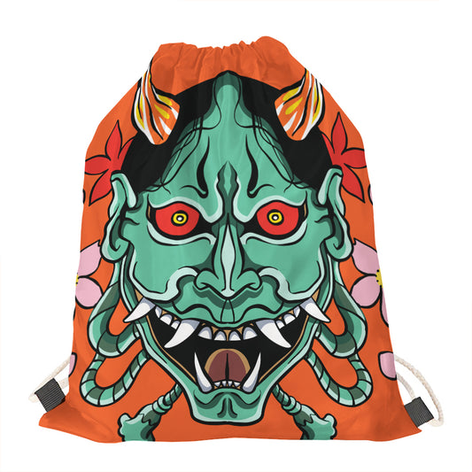 Japanese Demon Print Drawstring Bag