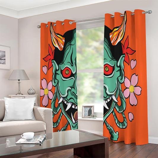 Japanese Demon Print Extra Wide Grommet Curtains