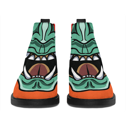 Japanese Demon Print Flat Ankle Boots