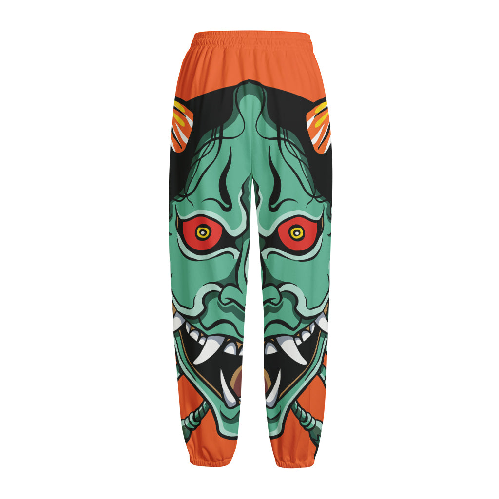 Japanese Demon Print Fleece Lined Knit Pants
