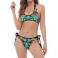 Japanese Demon Print Halter Scoop Tie Side Bikini