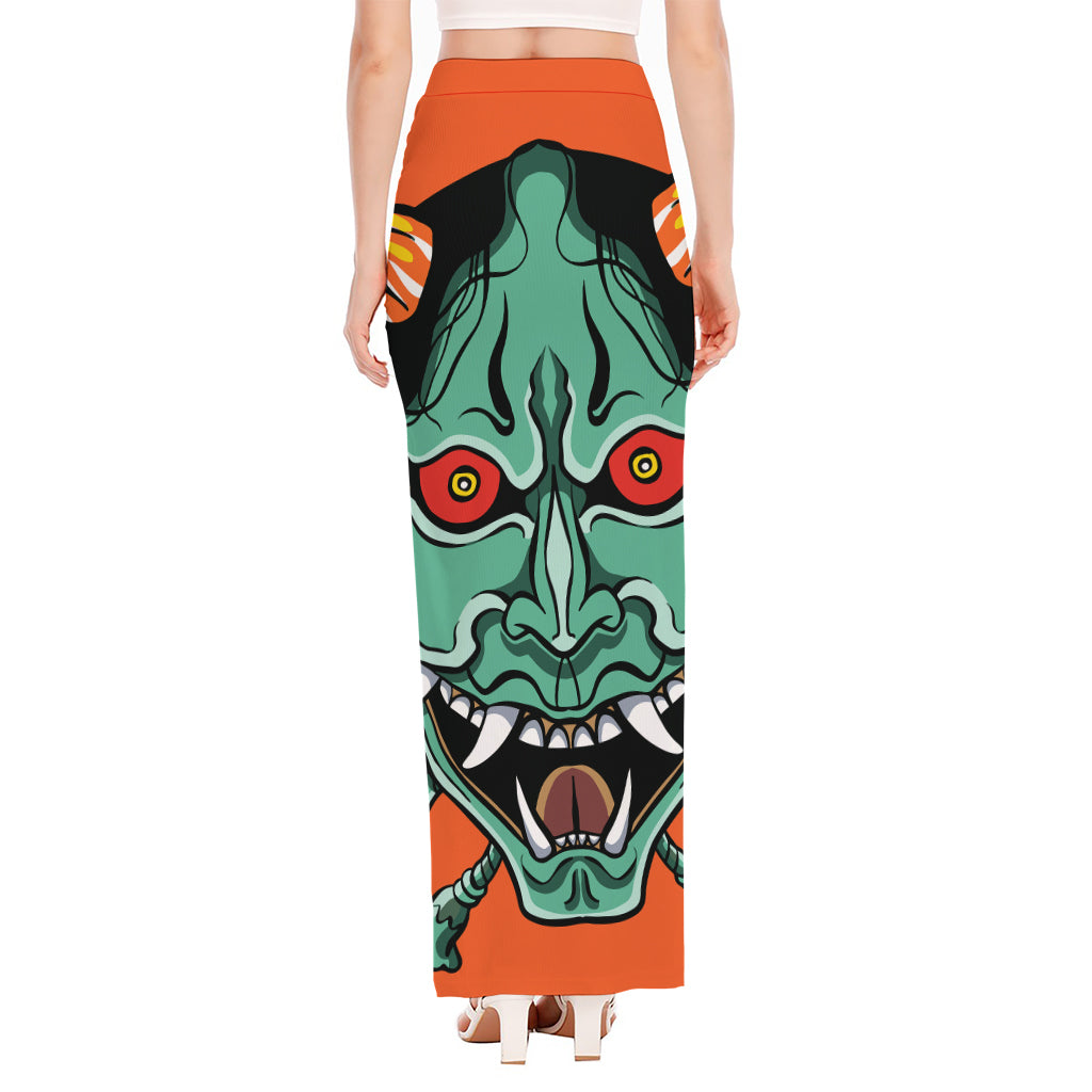 Japanese Demon Print High Slit Maxi Skirt
