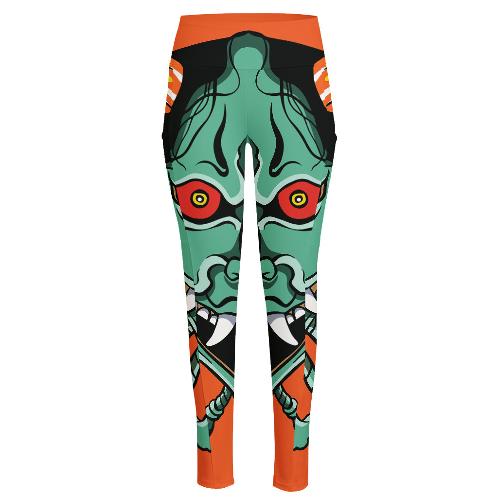 Japanese Demon Print High-Waisted Pocket Leggings