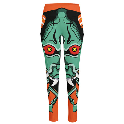 Japanese Demon Print High-Waisted Pocket Leggings