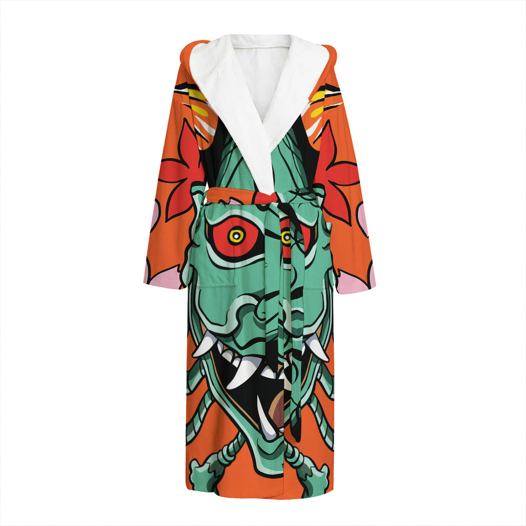 Japanese Demon Print Hooded Bathrobe