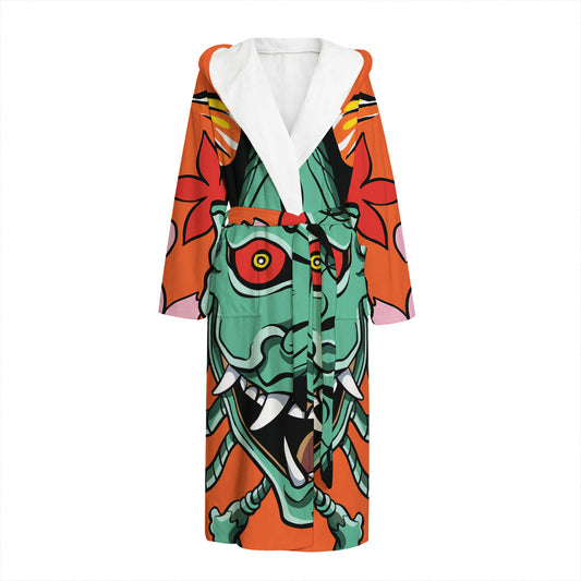 Japanese Demon Print Hooded Bathrobe
