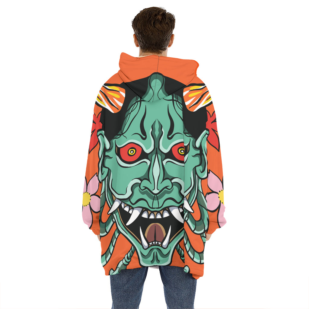 Japanese Demon Print Hoodie Blanket