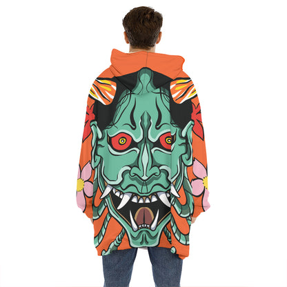 Japanese Demon Print Hoodie Blanket