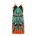 Japanese Demon Print Jersey Midi Cami Dress