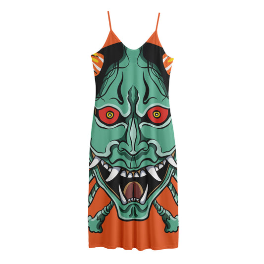 Japanese Demon Print Jersey Midi Cami Dress
