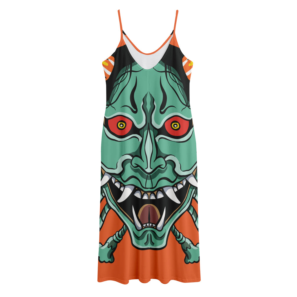 Japanese Demon Print Jersey Midi Cami Dress