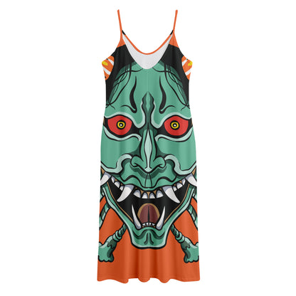 Japanese Demon Print Jersey Midi Cami Dress