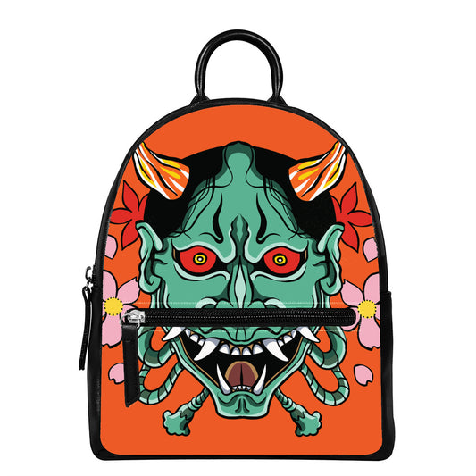 Japanese Demon Print Leather Backpack