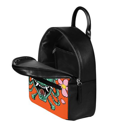 Japanese Demon Print Leather Backpack