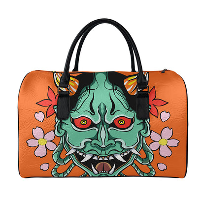 Japanese Demon Print Leather Duffle Bag