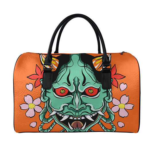 Japanese Demon Print Leather Duffle Bag