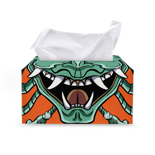 Japanese Demon Print Leather Tissue Box Cover